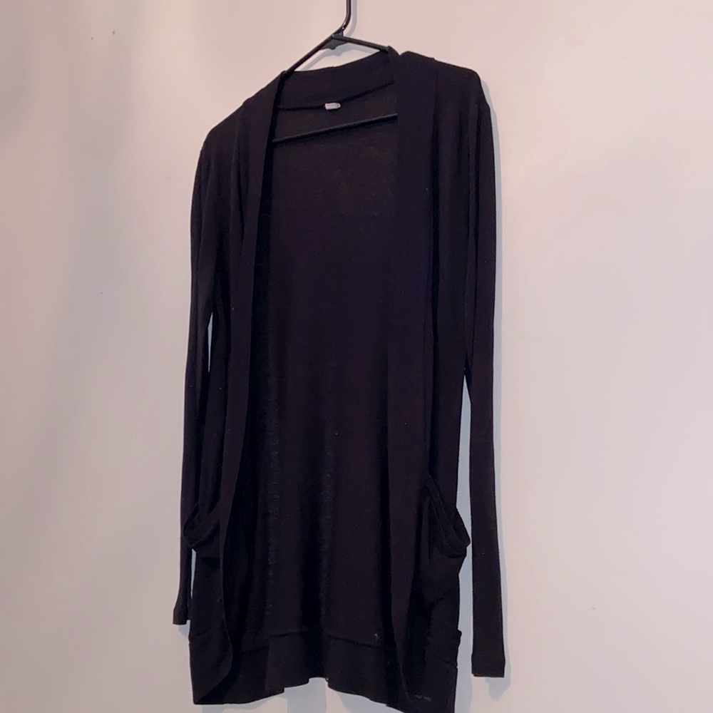 Basic Black Cardigan with Pockets - Size L